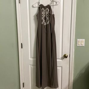 Love Stitch gorgeous spaghetti strap Tan gown with front detail. Size M.